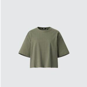 UNIQLO Cotton Oversized Cropped T-Shirt OLIVE Size L NEW WITH TAG!